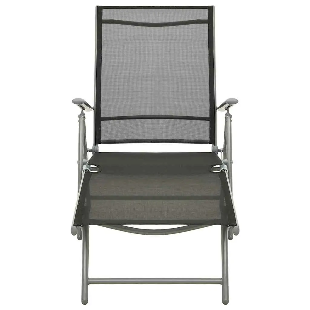 Folding Sun Lounger Black Adjustable Backrest Breathable Textilene Outdoor