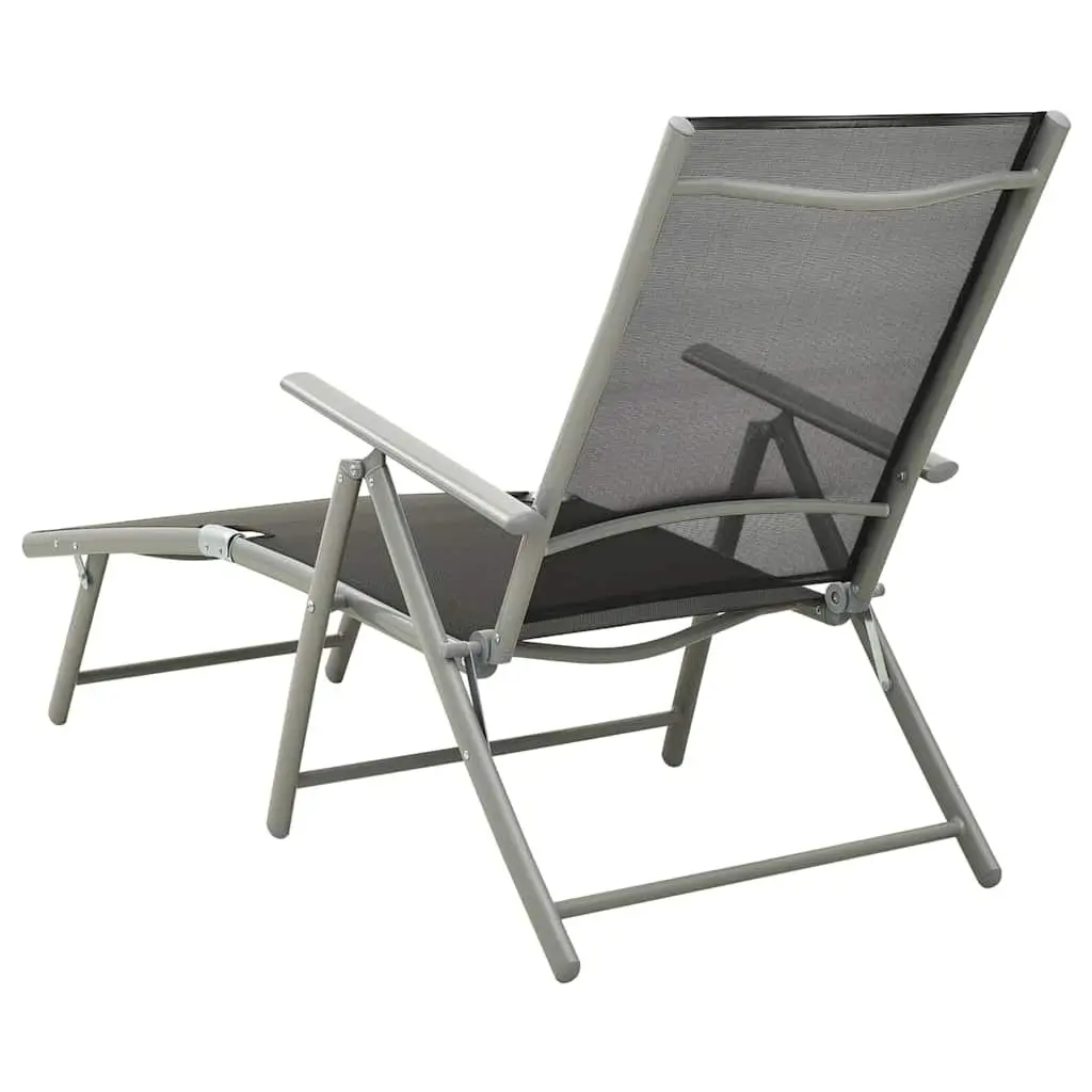 Folding Sun Lounger Black Adjustable Backrest Breathable Textilene Outdoor