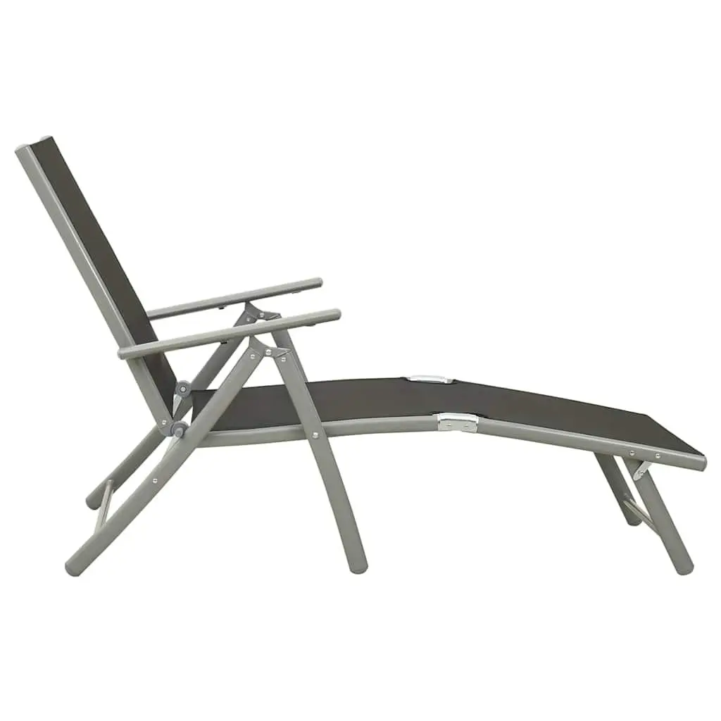 Folding Sun Lounger Black Adjustable Backrest Breathable Textilene Outdoor