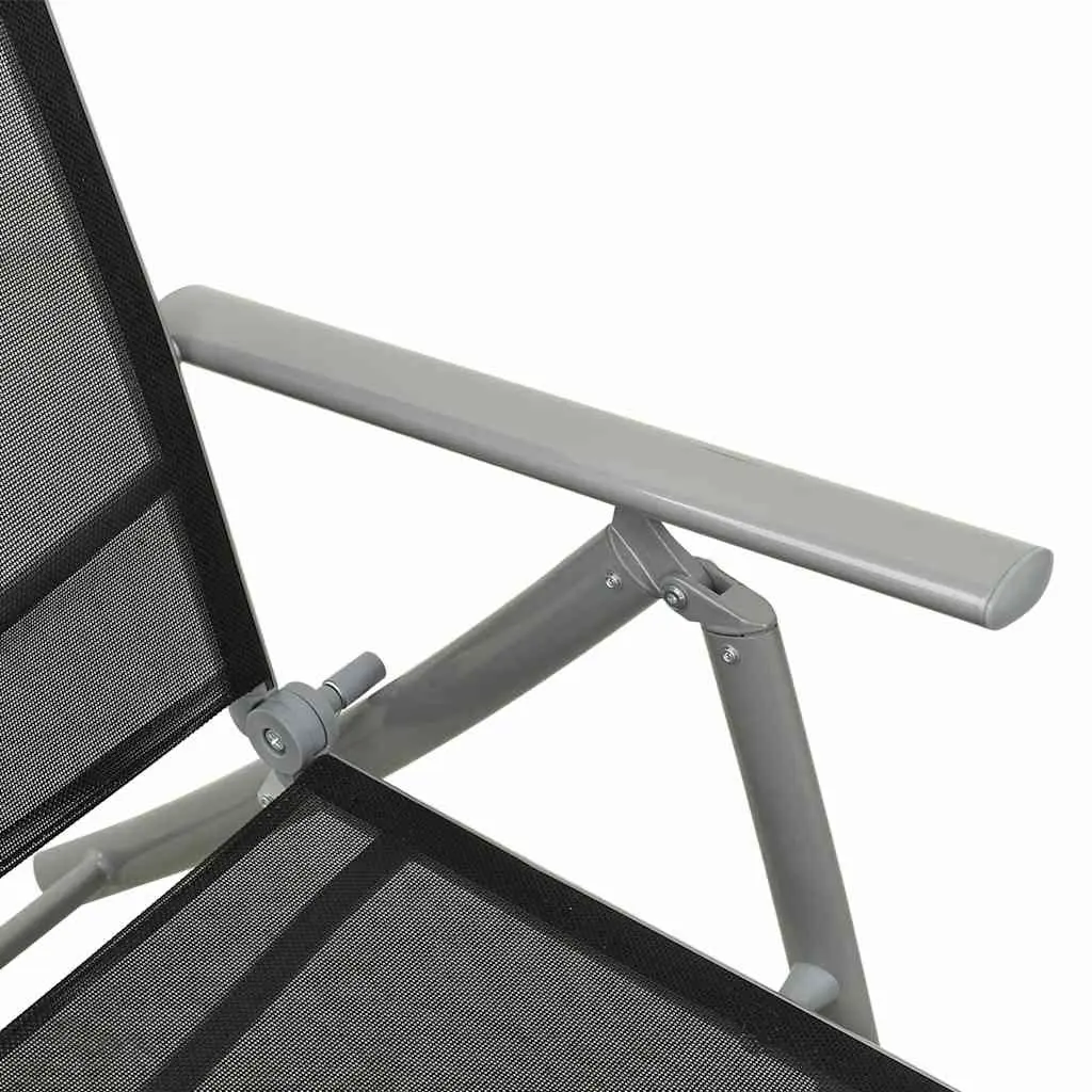 Folding Sun Lounger Black Adjustable Backrest Breathable Textilene Outdoor