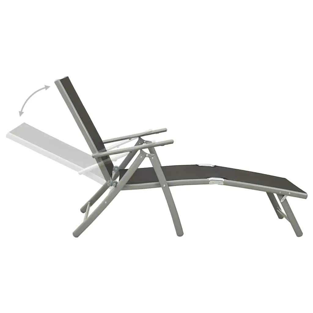 Folding Sun Lounger Black Adjustable Backrest Breathable Textilene Outdoor