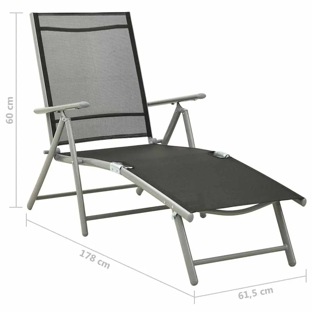 Folding Sun Lounger Black Adjustable Backrest Breathable Textilene Outdoor