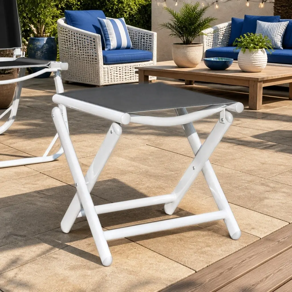 Folding Footrest Black Aluminium Frame Portable Garden Patio Furniture