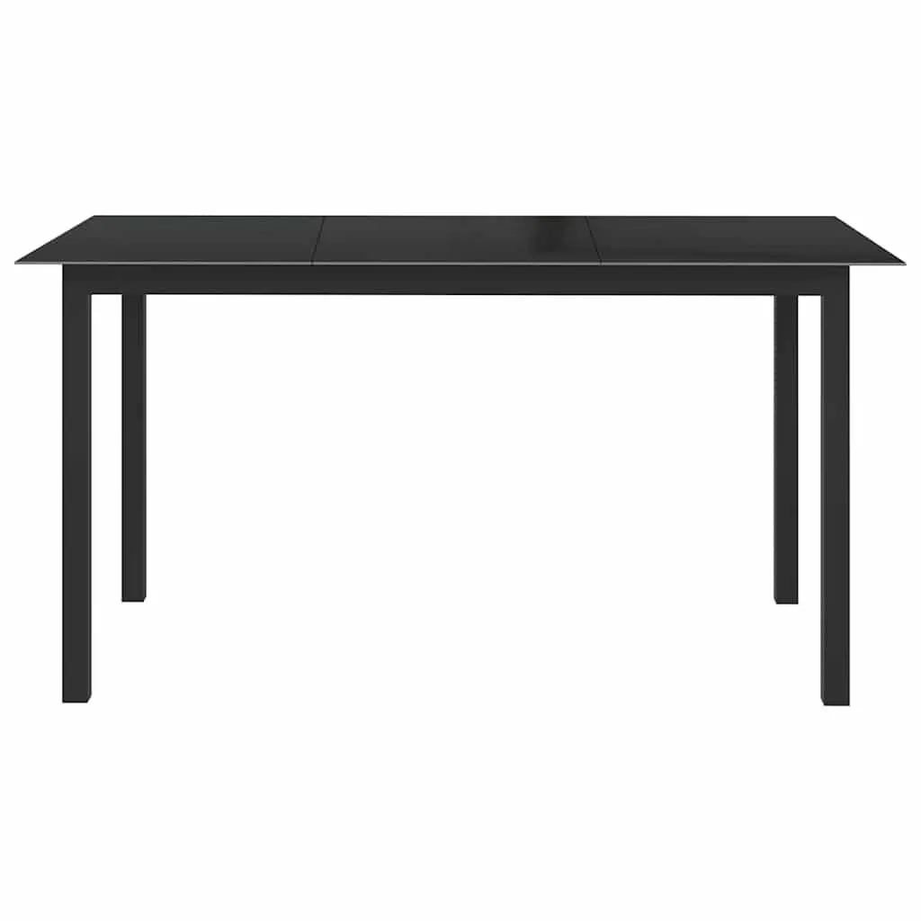 Garden Dining Table 150x90cm Black Aluminium Frame Glass Outdoor Patio Furniture