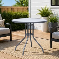 Round Garden Table: 80cm Grey Glass and Steel