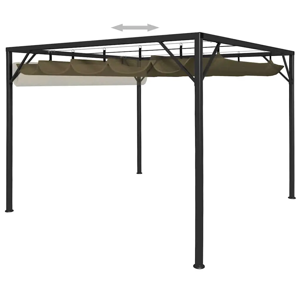 Garden Gazebo Taupe 3x3m Retractable Roof Canopy Outdoor Shelter