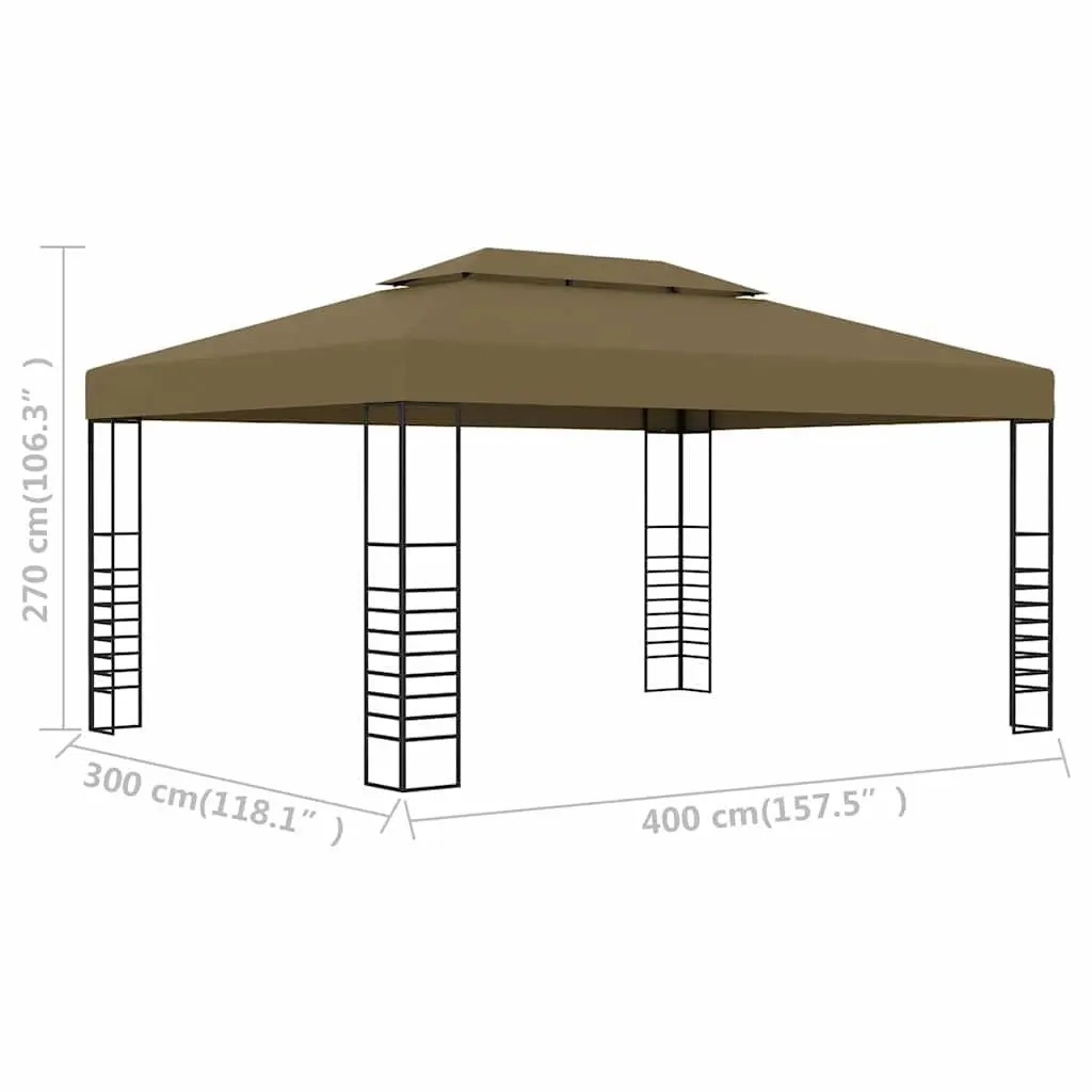 Gazebo Taupe 3x4 m Vented Roof Outdoor Canopy Shade Structure Steel Frame