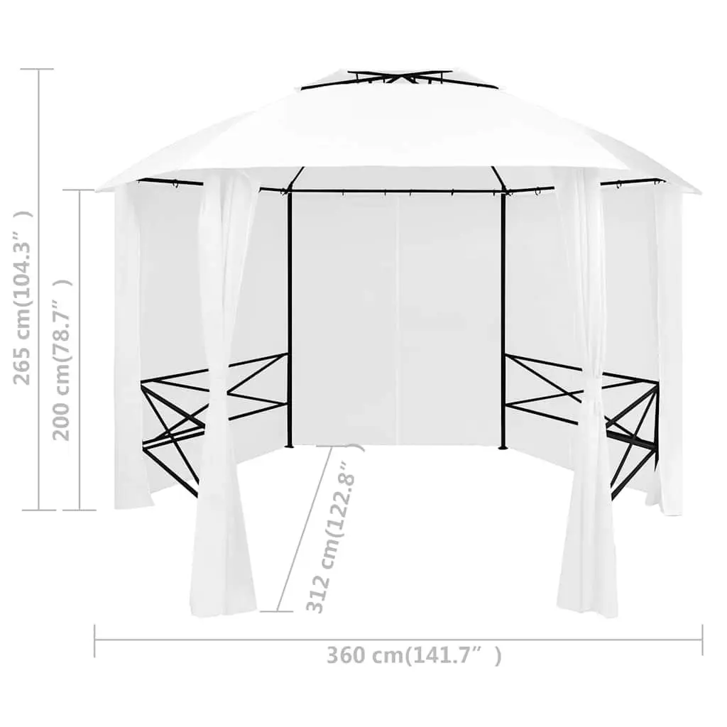 Garden Gazebo White 360x312x265cm Double-Vented Roof with Curtains
