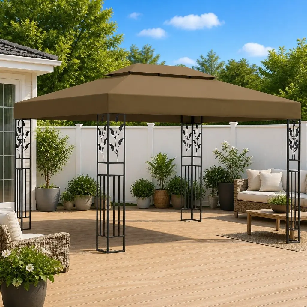 Garden Gazebo Taupe 3x4m Double Roof Outdoor Canopy