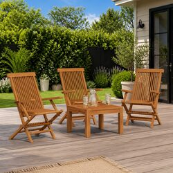 Outdoor Garden Chair Set - 3 Teak Wood Folding Chairs