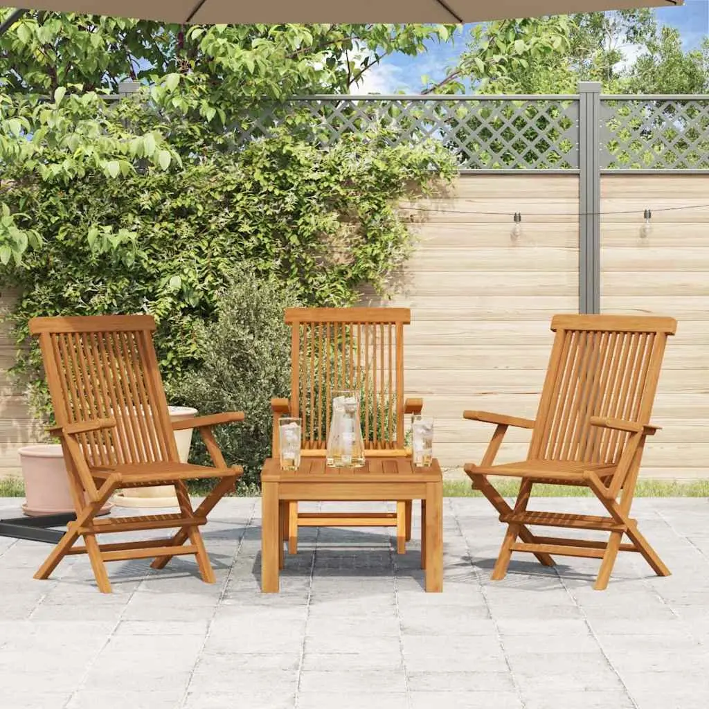 Outdoor Garden Chairs Brown 3 Piece Set Solid Teak Wood Folding Lightweight