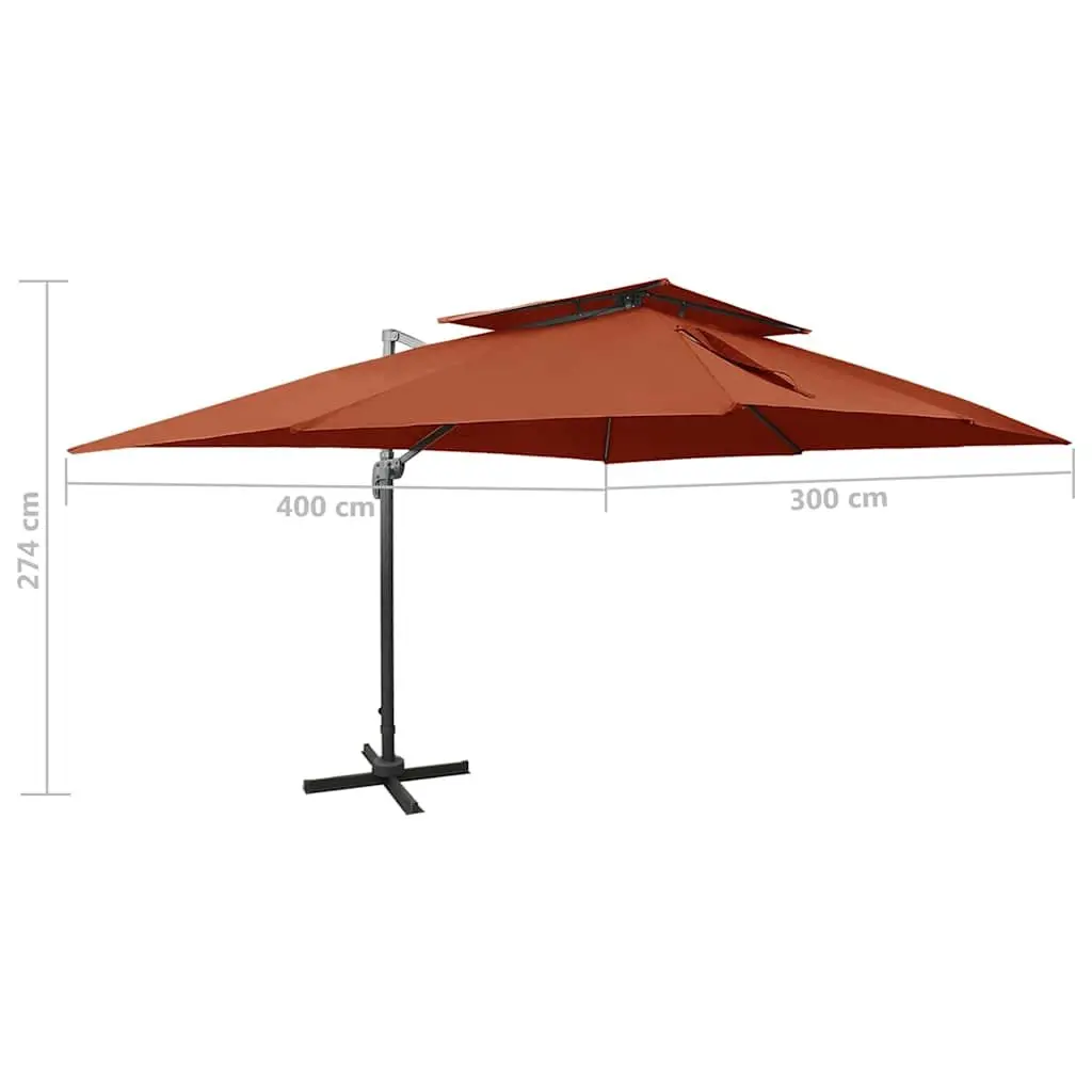 Cantilever Garden Parasol Brown 400x300cm Double Top Canopy 360-Degree Rotation Tilt Function