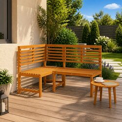 Sturdy 140 cm Wooden Outdoor Corner Bench