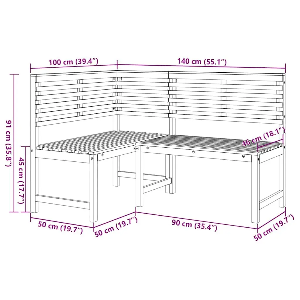 Garden Corner Bench Natural Wood 140 cm Solid Acacia Wood Outdoor Seating Unit