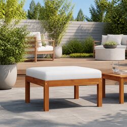 Garden Footstool with Cushion Modular Outdoor Seating Solid Wood Ottoman