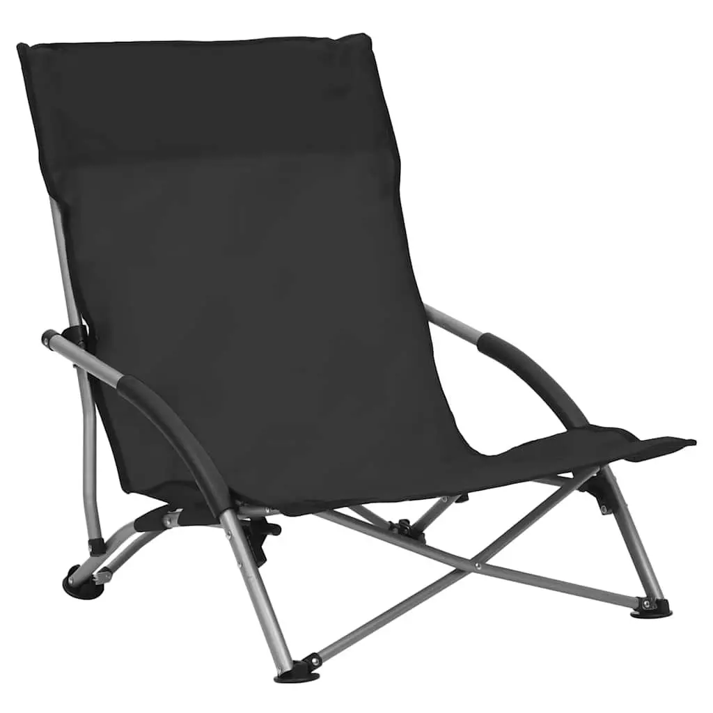 Folding Beach Chairs Black Portable Lightweight Steel Frame Outdoor Seating Set of 2