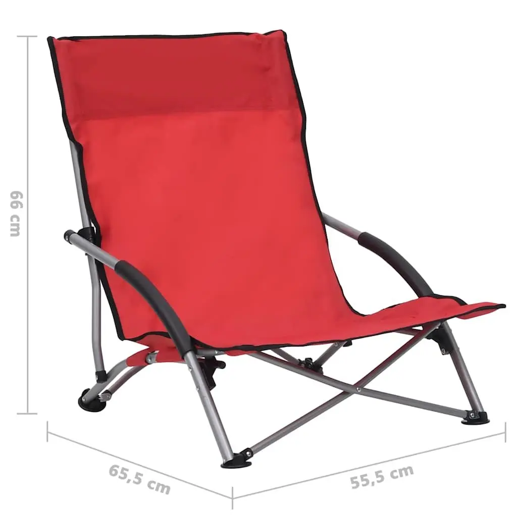 Folding Beach Chairs Red 2 Pieces Oxford Fabric Outdoor Camping Seating