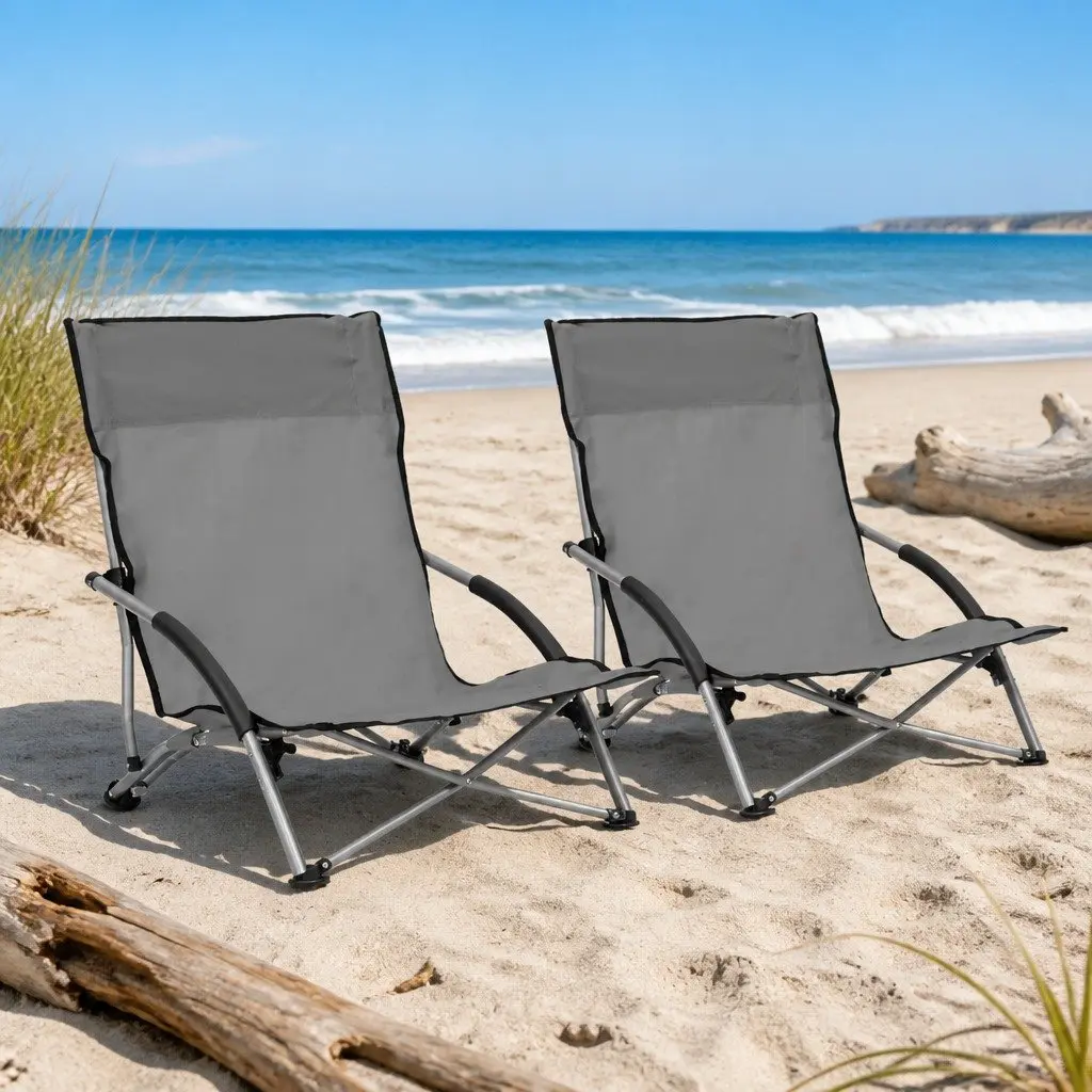 Grey Folding Beach Chairs Set of 2 for Easy Use