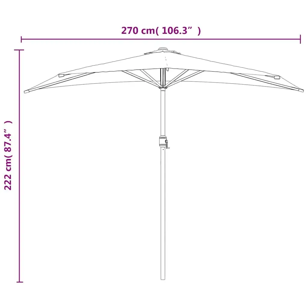 Half Round Parasol Black UV Protective Polyester Crank Mechanism 270 x 144 x 222 cm