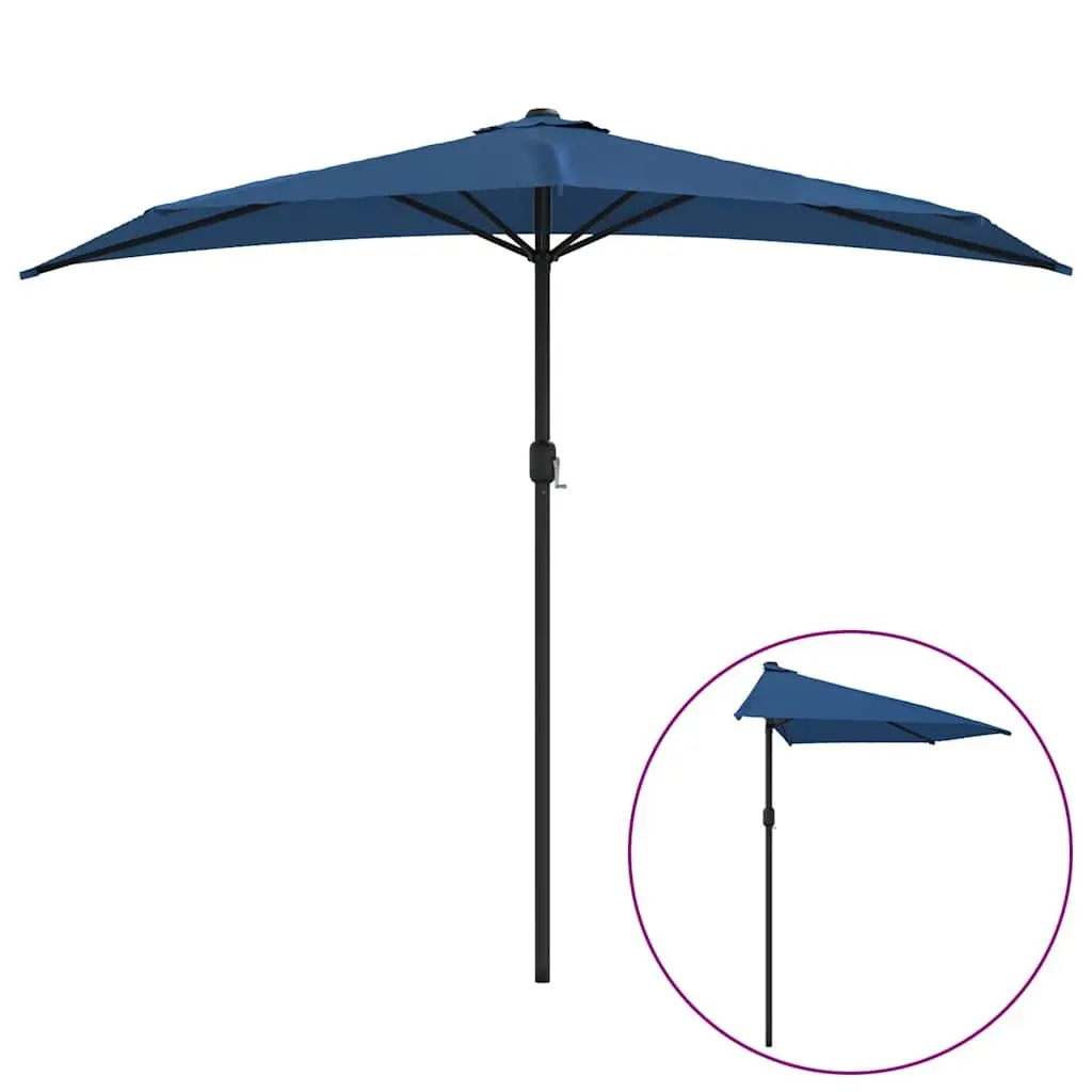 Half Round Parasol Blue UV Protective Polyester Crank Outdoor Shade Umbrella
