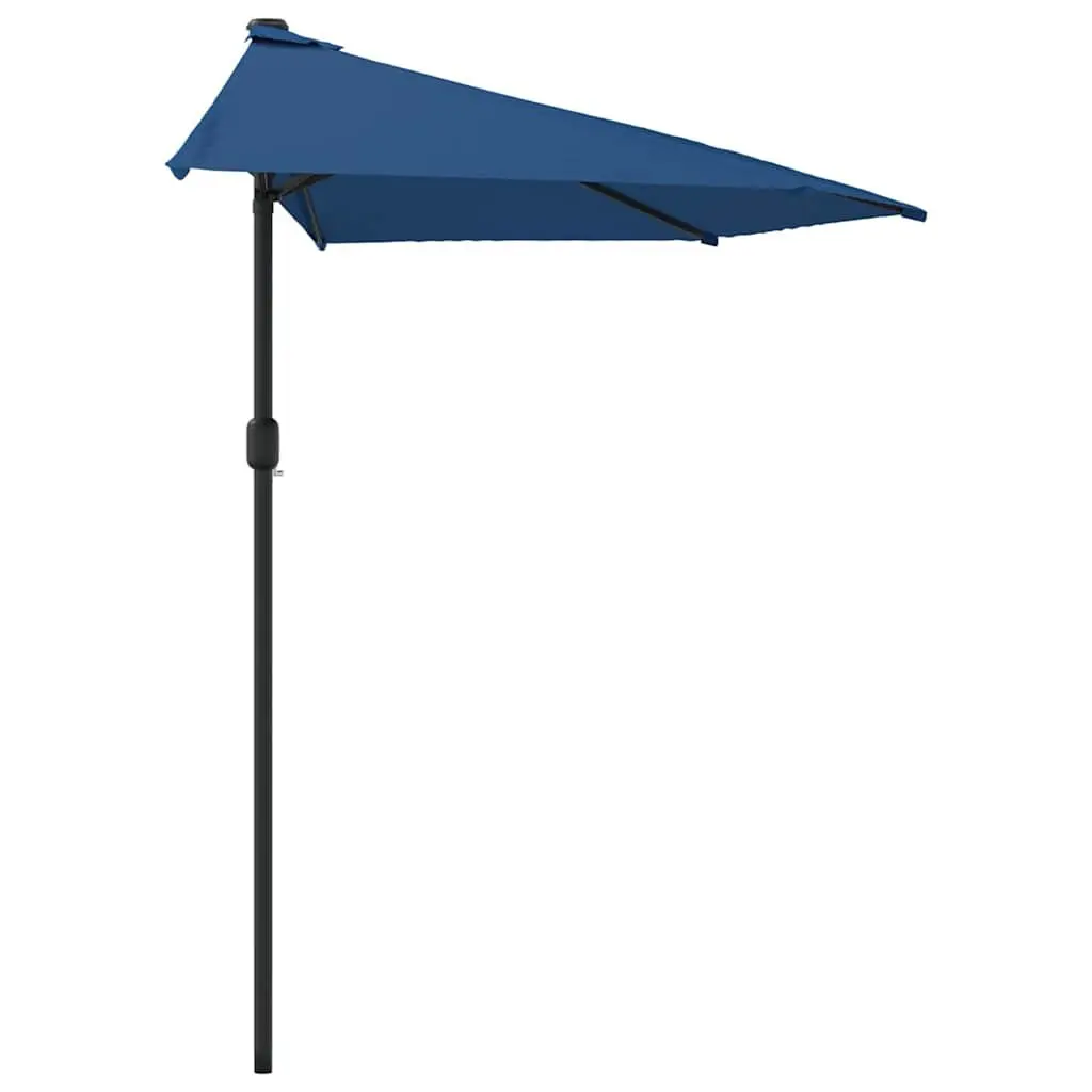 Half Round Parasol Blue UV Protective Polyester Crank Outdoor Shade Umbrella