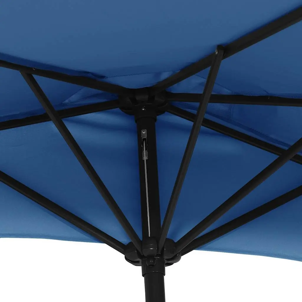 Half Round Parasol Blue UV Protective Polyester Crank Outdoor Shade Umbrella