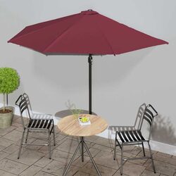 Red Half-Round Parasol with Easy Crank Operation