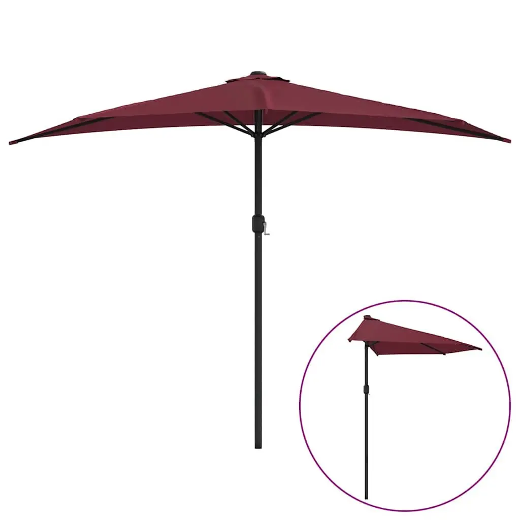 Half-Round Parasol Red UV Protective Outdoor Shade Aluminium Pole Crank