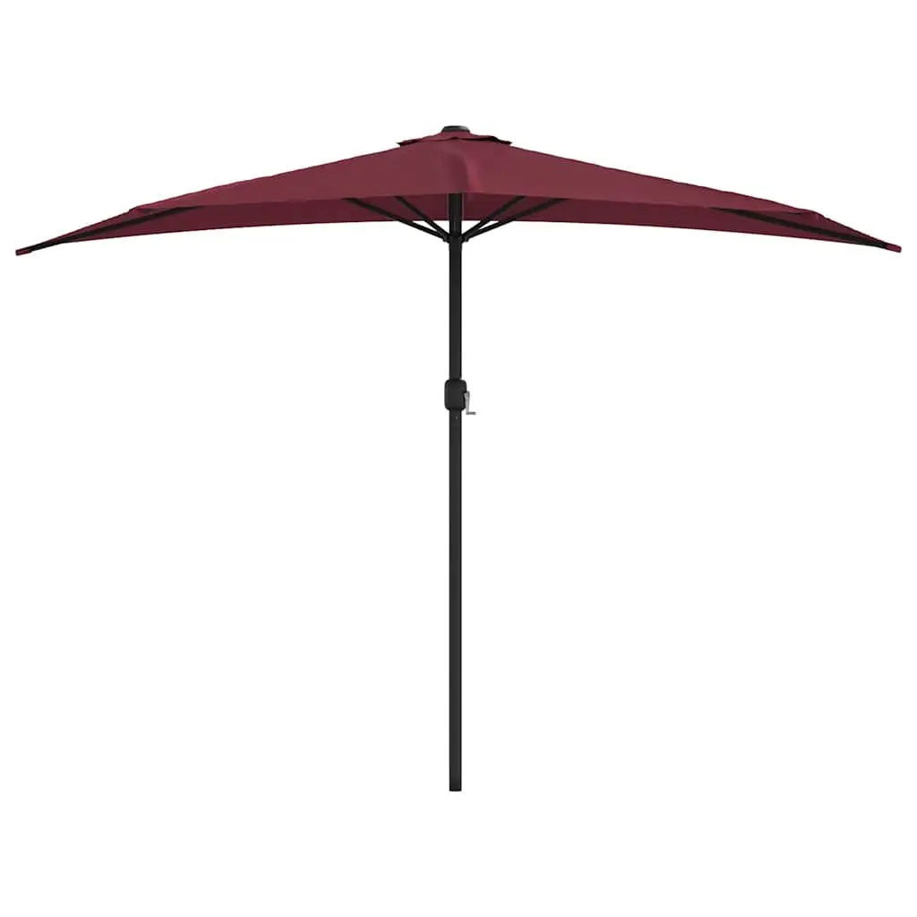 Half-Round Parasol Red UV Protective Outdoor Shade Aluminium Pole Crank