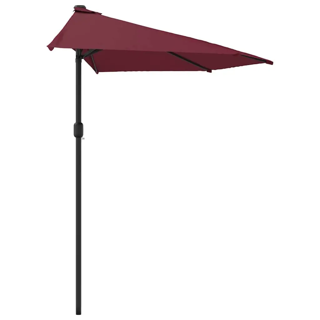 Half-Round Parasol Red UV Protective Outdoor Shade Aluminium Pole Crank