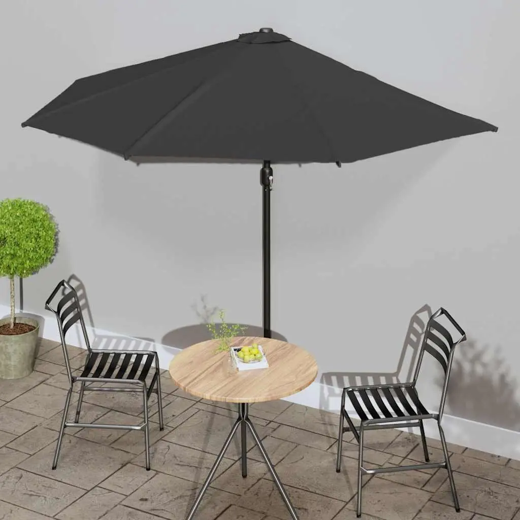 Half Round Parasol Black 300L x 155W x 223H cm UV Protective Polyester Cover Aluminium Pole Crank Mechanism