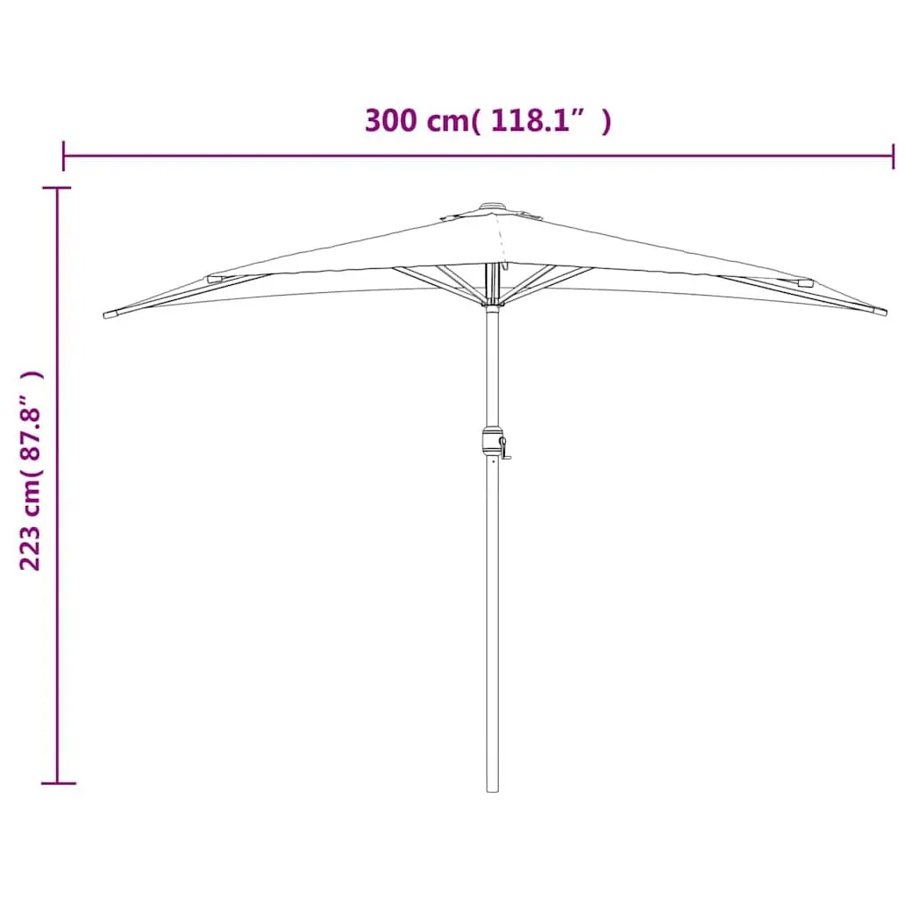 Half Round Parasol Black 300L x 155W x 223H cm UV Protective Polyester Cover Aluminium Pole Crank Mechanism