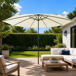 Garden Parasol 400 cm Outdoor Umbrella with LED Lights Beige Crank