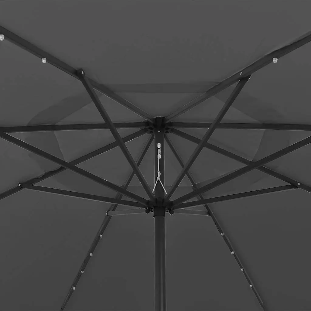 Garden Parasol Anthracite 400cm LED Lights Outdoor Umbrella Shade Crank Mechanism