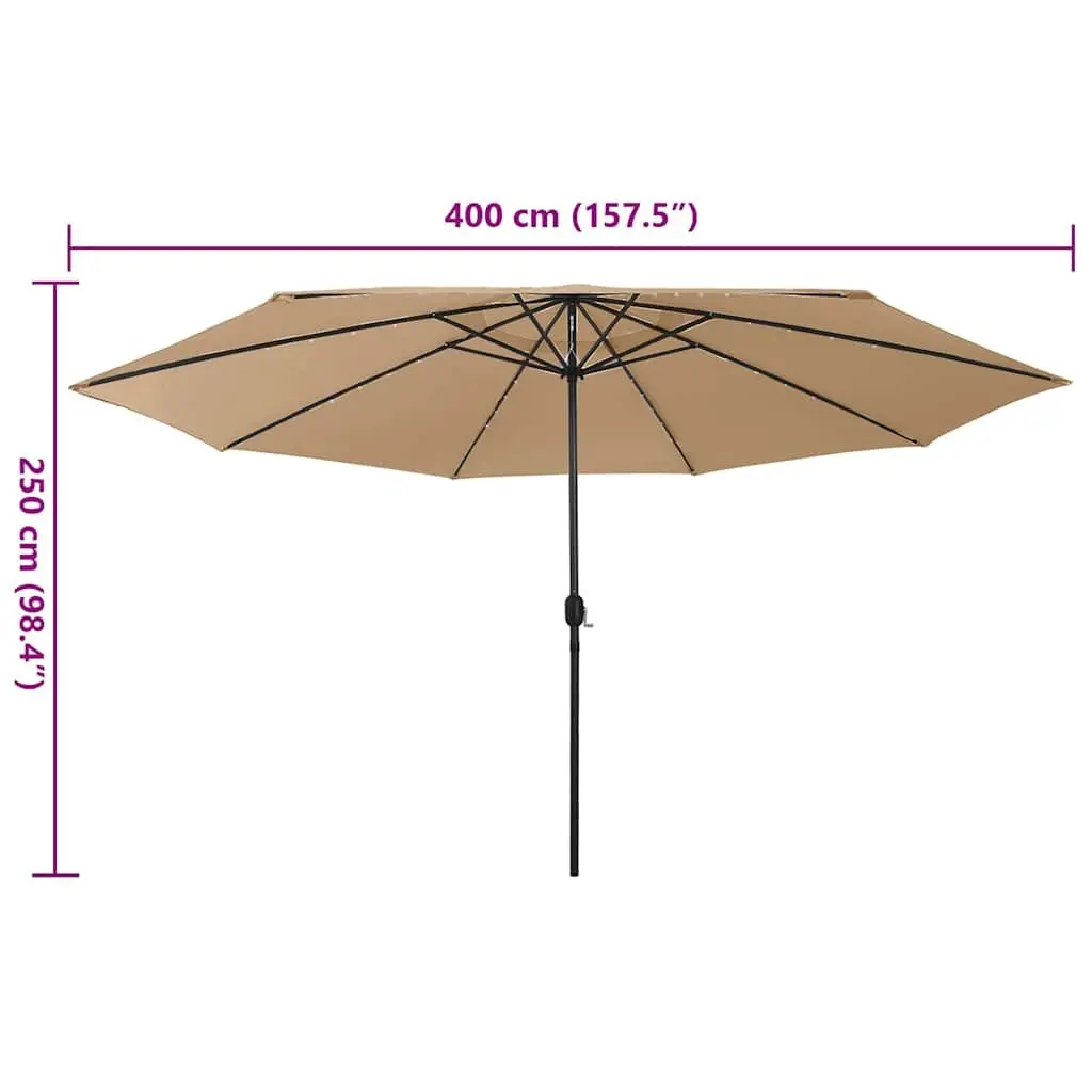 Garden Parasol Taupe 400cm Integrated LED Lights Crank Mechanism