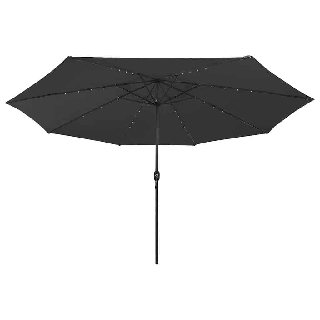 Garden Parasol Black 400cm LED Lights Crank Outdoor Umbrella Shade