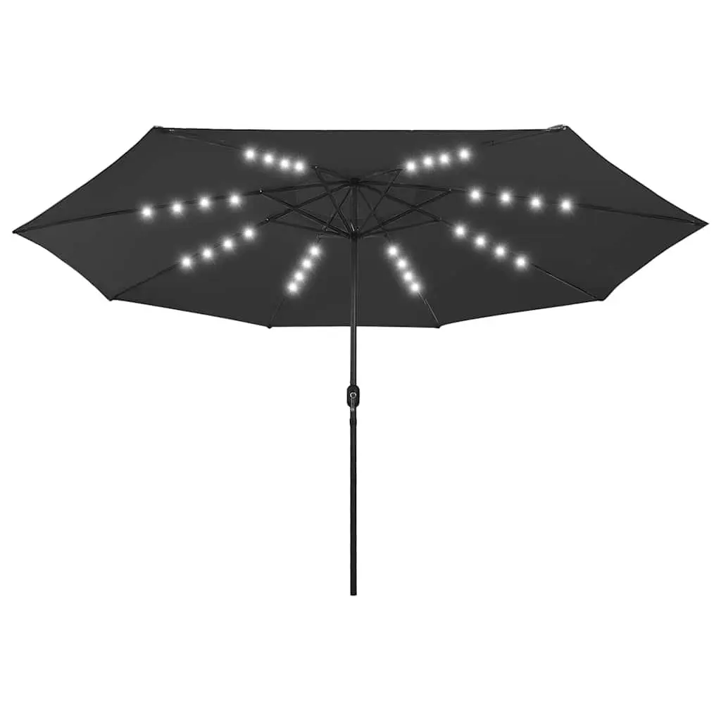Garden Parasol Black 400cm LED Lights Crank Outdoor Umbrella Shade