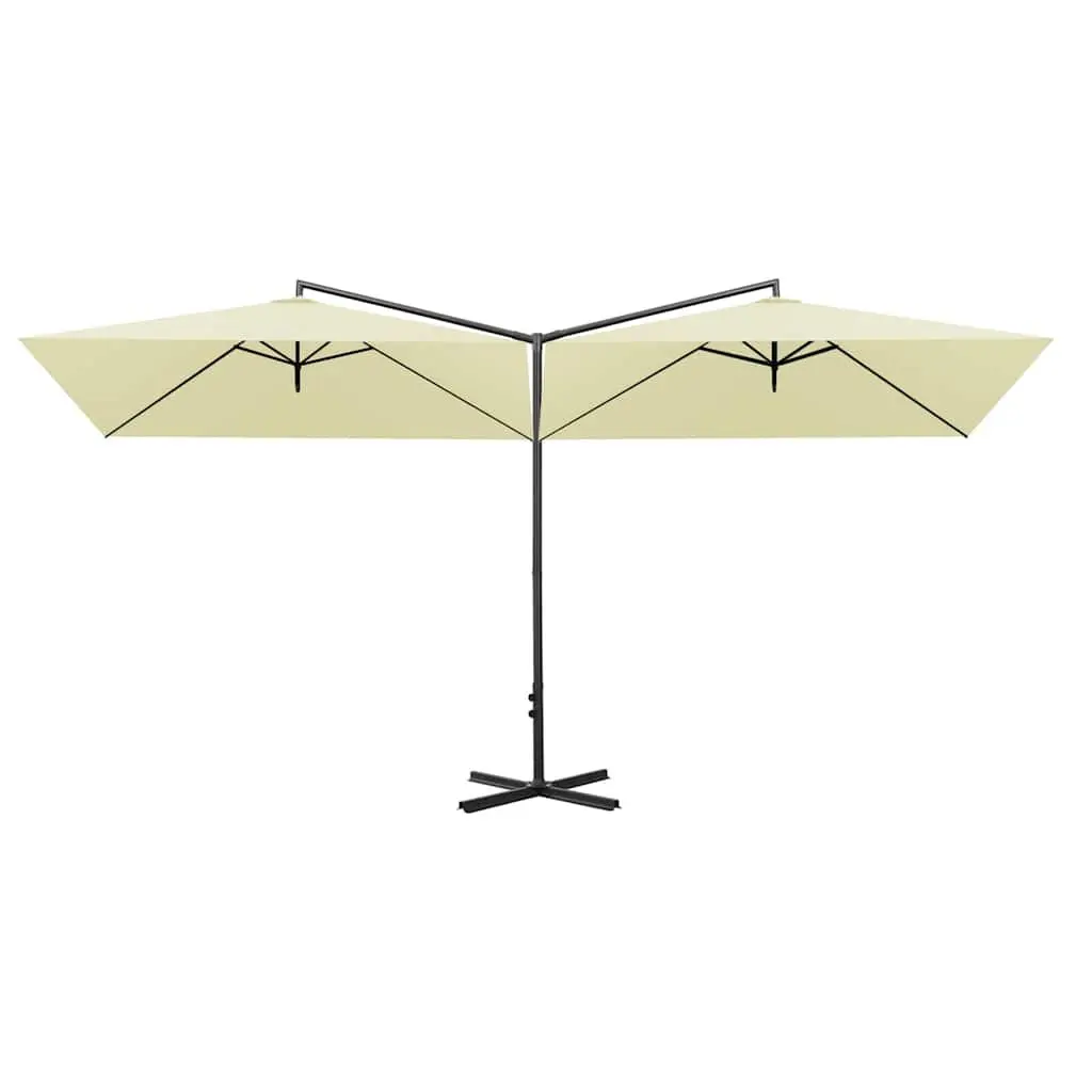 Double Garden Parasol Beige 600x300cm Steel Pole Cross Base