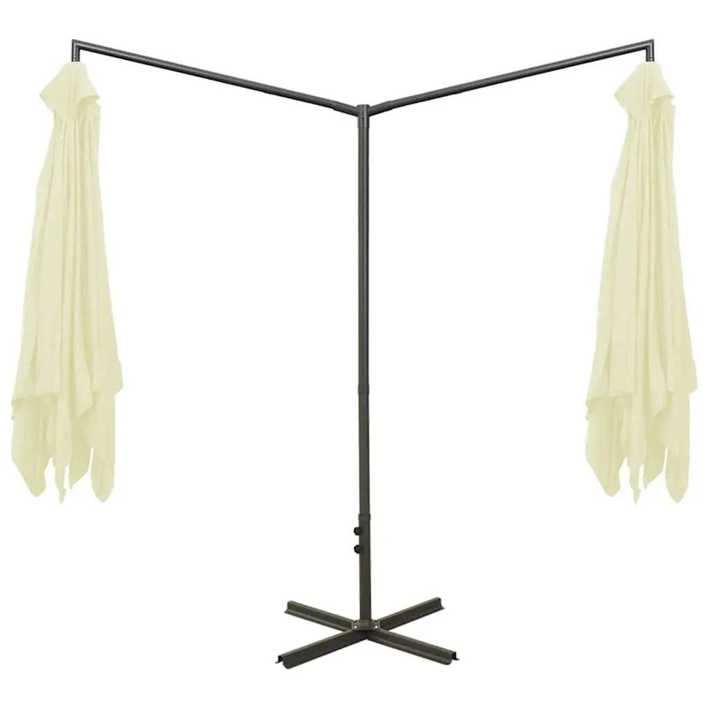Double Garden Parasol Beige 600x300cm Steel Pole Cross Base