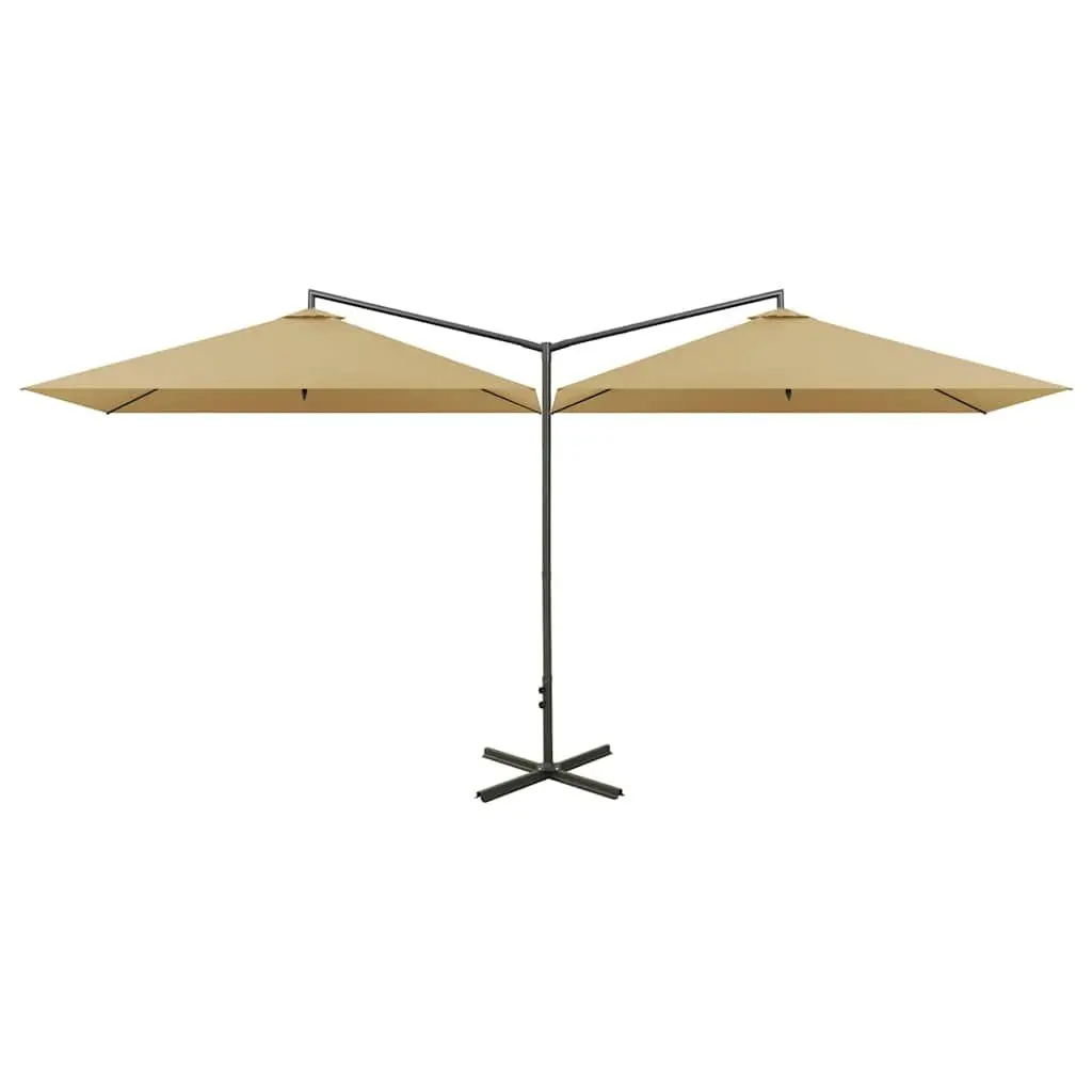 Double Garden Parasol Taupe 600x300cm Steel Pole UV Protection Outdoor Shade Umbrella