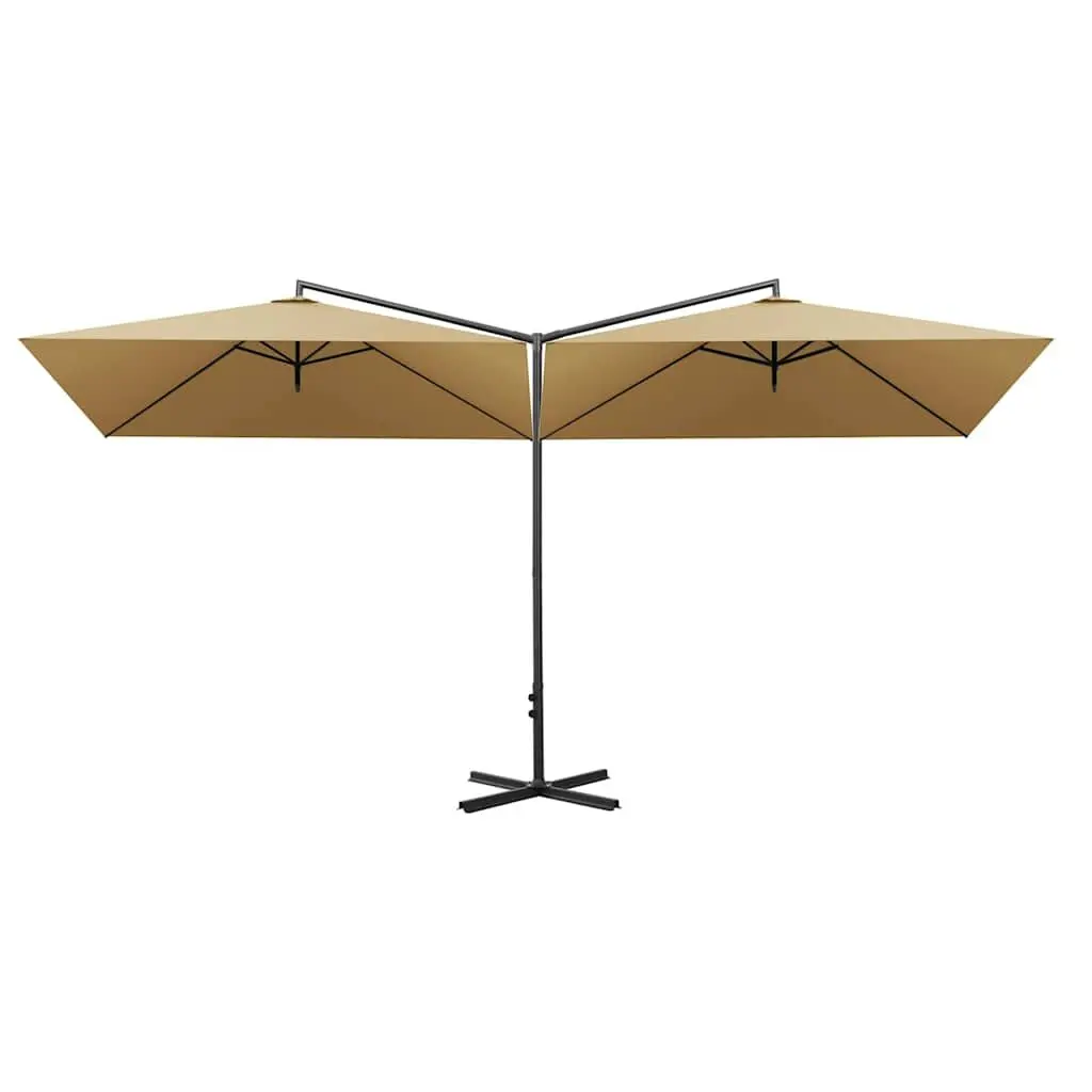 Double Garden Parasol Taupe 600x300cm Steel Pole UV Protection Outdoor Shade Umbrella