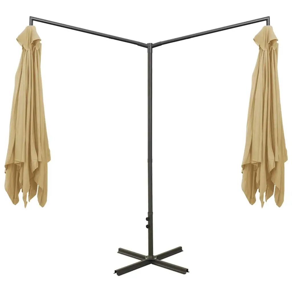 Double Garden Parasol Taupe 600x300cm Steel Pole UV Protection Outdoor Shade Umbrella