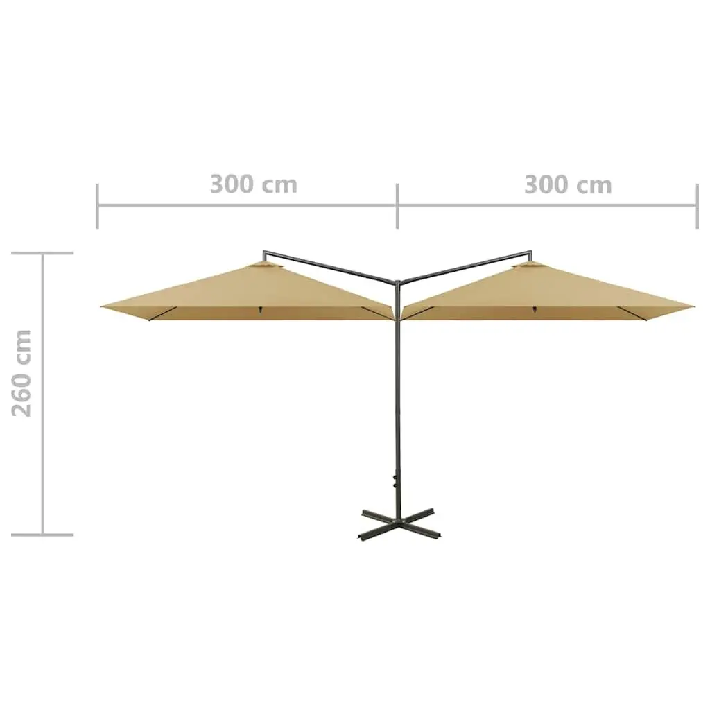 Double Garden Parasol Taupe 600x300cm Steel Pole UV Protection Outdoor Shade Umbrella