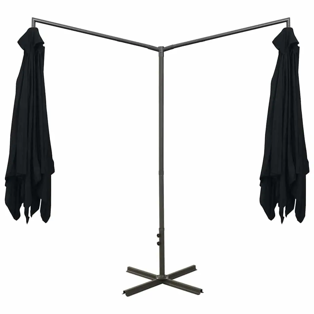 Double Garden Parasol Outdoor Sunshade Patio Umbrella Steel Pole Black 600x300cm