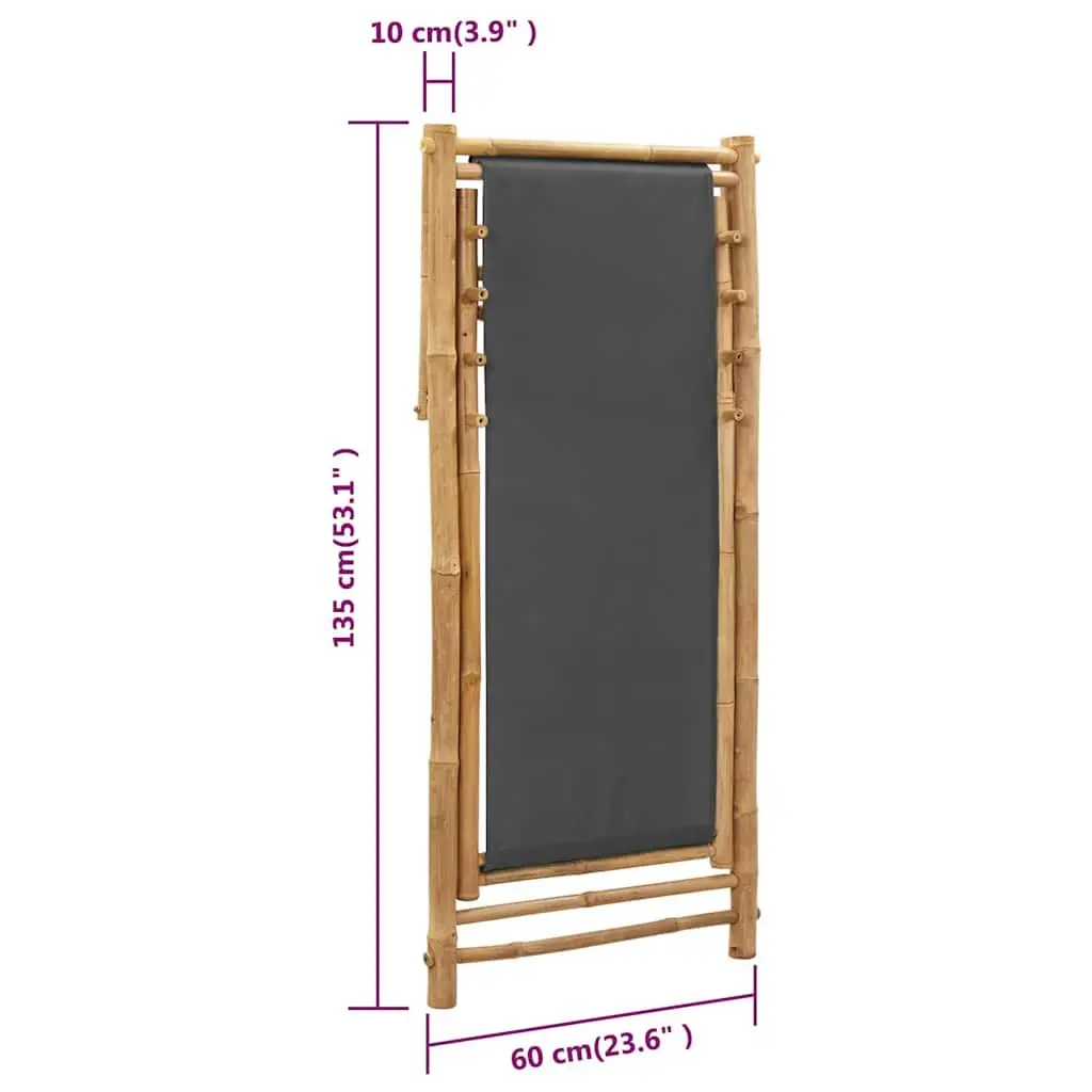 Deck Chair Grey Bamboo Canvas Adjustable Folding Outdoor Seating