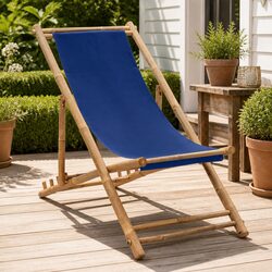 Compact Navy Blue Bamboo Deck Chair for Relaxation