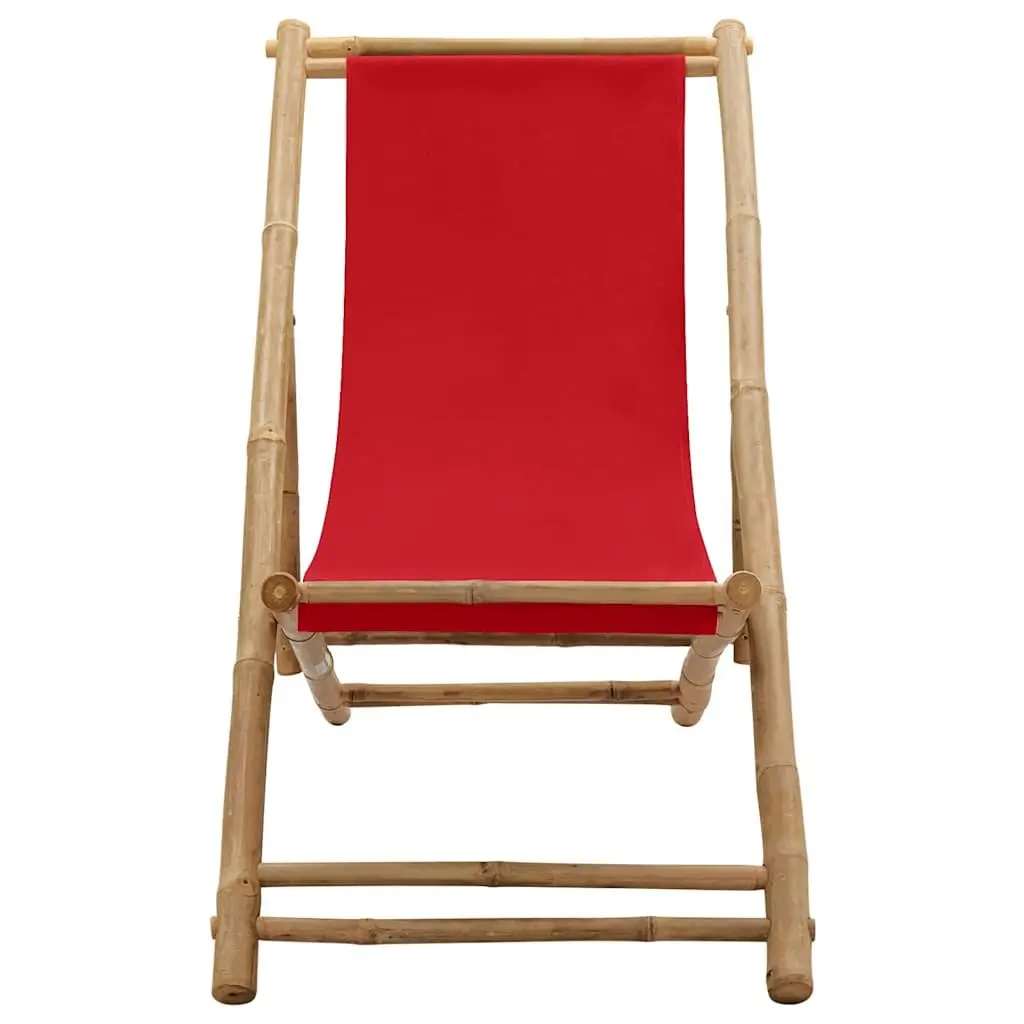 4-Position Red Bamboo Deck Chair