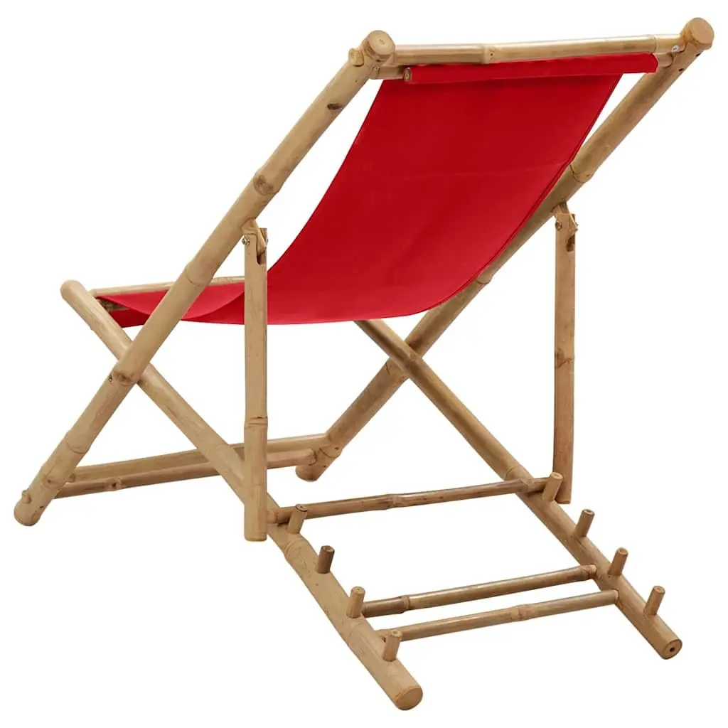 4-Position Red Bamboo Deck Chair