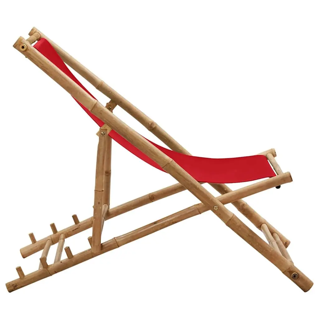 4-Position Red Bamboo Deck Chair