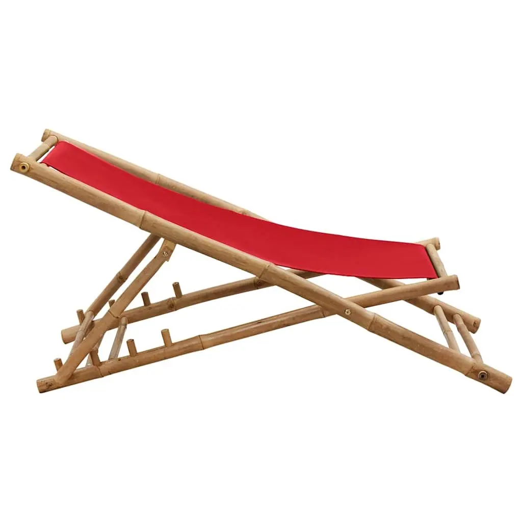 4-Position Red Bamboo Deck Chair